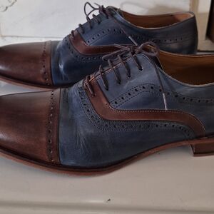 Men's Zerbay Eryx Navy-Brown Handpainted Leather Oxford Shoes, Blake Stitched